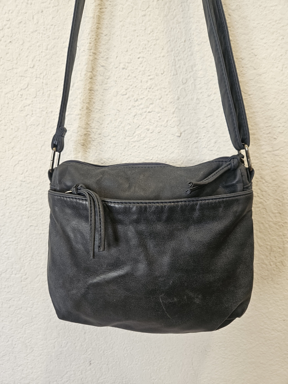 Bueno Dusty Blue Slouchy Crossbody Organizer Bag - Soft Faux Leather